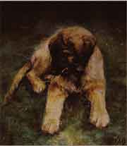 Pastel animalier. Portrait d'un chiot Leonberg 