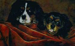 Pastel animalier. d'un duo de Cavaliers King Charles 